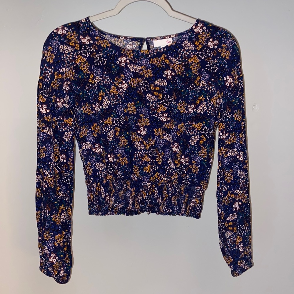 SO Floral Long Sleeve Crop Top XS